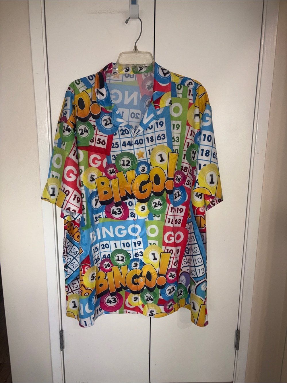 Casual Short-Sleeve Bingo Print Button-Down Shirt - Multicolor 3x